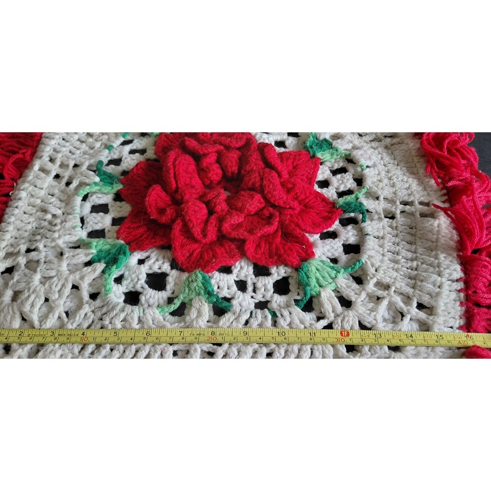 vintage handcrafted crochet 3D rose granny square pillow cover Grandma Decor Art - Picture 7 of 12
